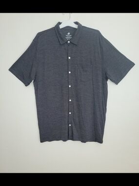 Woolly Merino Wool Short-Sleeve Button-Up Pocket Shirt Men's XL Dark Grey